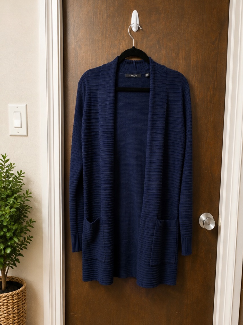 Cyrus Navy Blue Ribbed Open Front Cardigan Sweater XS/S